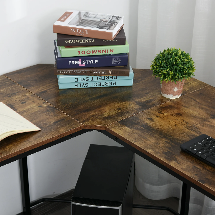 Nancy's Bonney Lake Hoekbureau - Computertafel - L-Vormig - Desktopstandaard - Industrieel - Bewerkt Hout - Bruin - Zwart - 150 x 150 x 75 cm