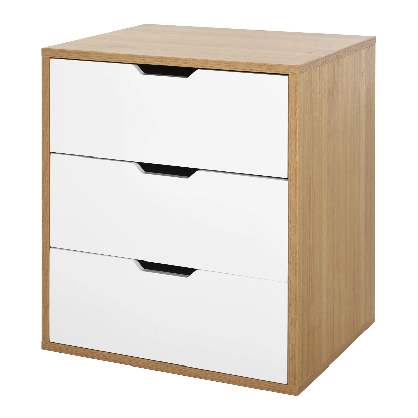 Nancy's Green Valley Ladeblok - Archiefkast - Kantoorkast - 3 Lades - Bewerkt Hout - Wit - Naturel - 55 x 45 x 65.5 cm