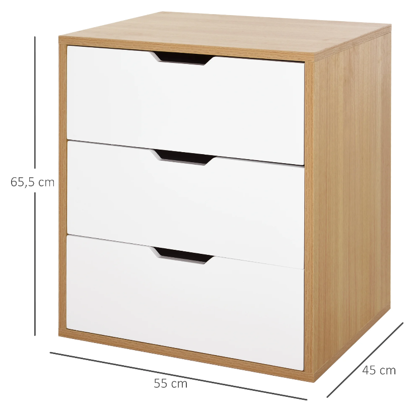 Nancy's Green Valley Ladeblok - Archiefkast - Kantoorkast - 3 Lades - Bewerkt Hout - Wit - Naturel - 55 x 45 x 65.5 cm