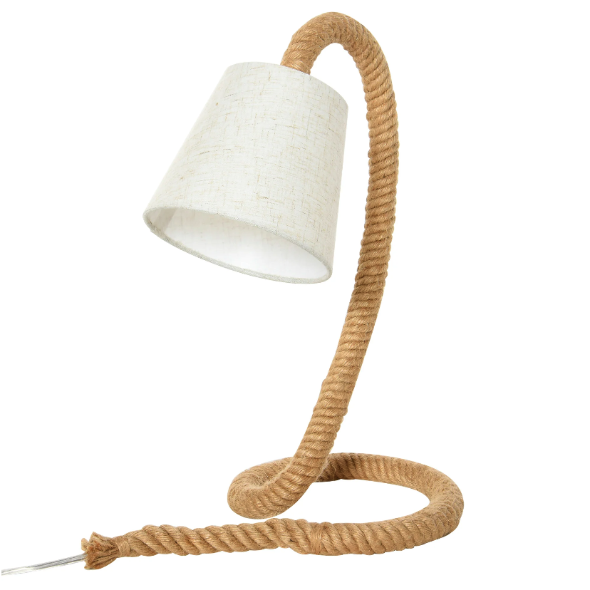 Lampe de table Nancy's Hunters Creek - Moderne - Corde de chanvre - Aspect lin - Abat-jour - E14 - Marron - Crème - 29,5 x 21 x 43,5 cm