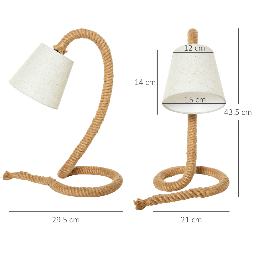 Nancy's Hunters Creek Tafellamp - Modern - Henneptouw - Linnen Look - Lampenkap - E14 - Bruin - Crème - 29.5 x 21 x 43.5 cm