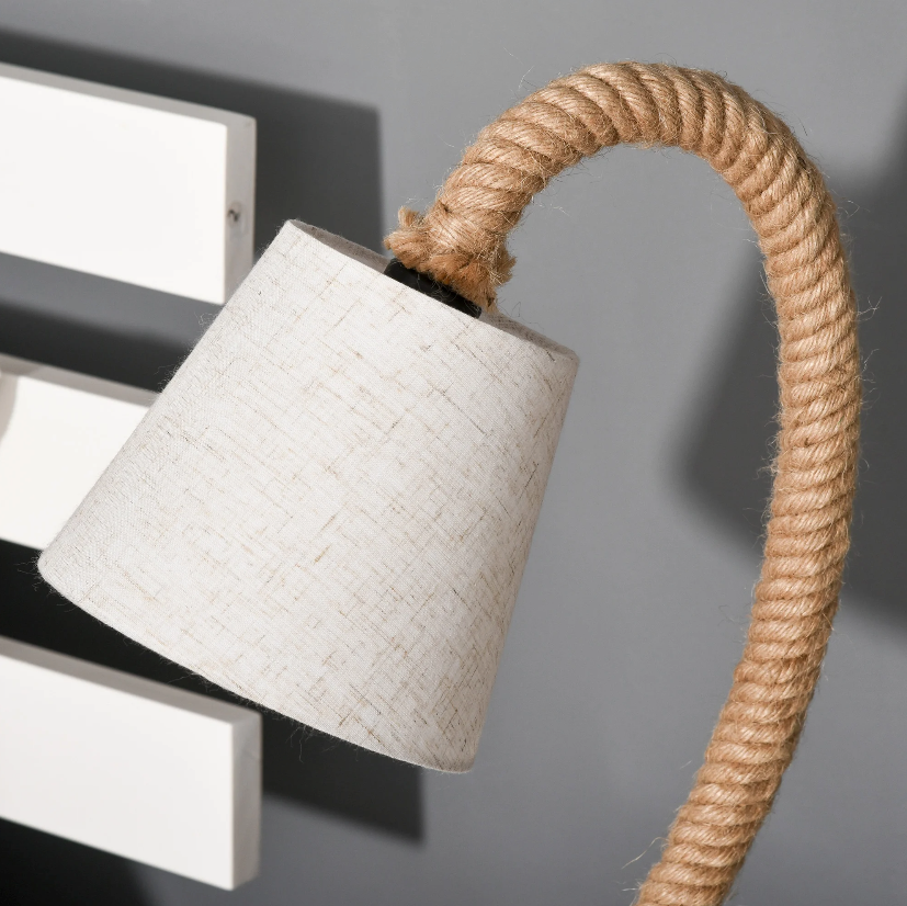 Nancy's Hunters Creek Tafellamp - Modern - Henneptouw - Linnen Look - Lampenkap - E14 - Bruin - Crème - 29.5 x 21 x 43.5 cm