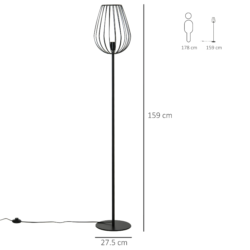 Nancy's Neabsco Staande lamp retro industriële stijl met metalen kooi voor o.a. woonkamer slaapkamer kantoor metaal Ø27,5 x 159H cm