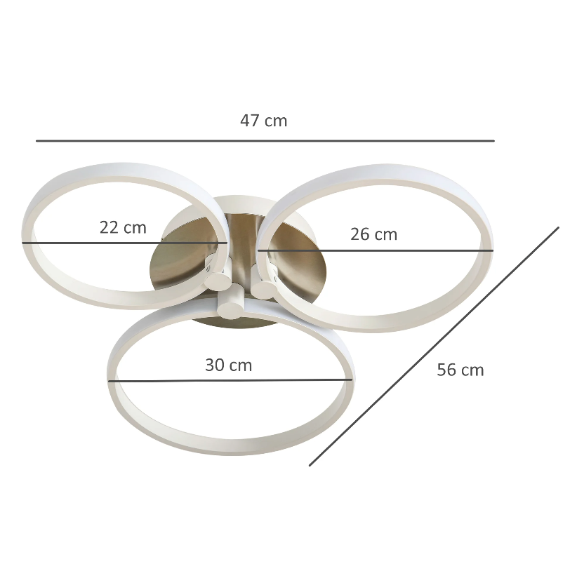 Nancy's Tukwila Plafondlamp - Drie Cirkels - Metaal - Modern - Aluminium - Acryl - Wit - 56 x 46 x 8 cm