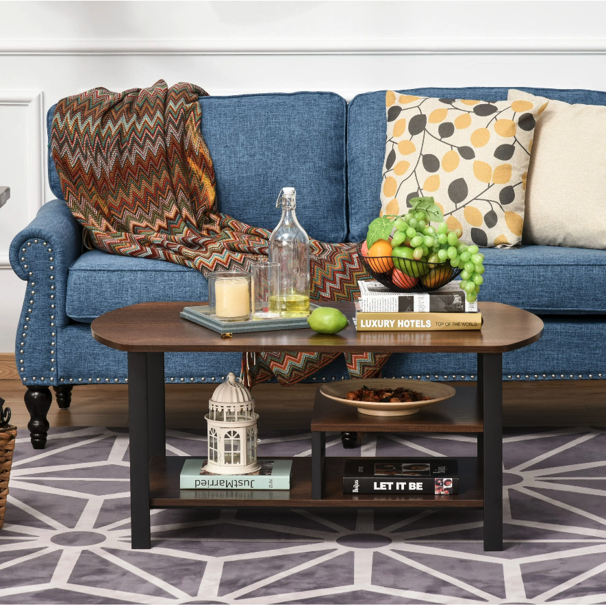 Nancy's Newington Salontafel - Koffietafel - 3 Niveaus - Opbergruimte - Industrieel - Bruin - Bewerkt Hout - Staal - 100 x 60 x 46 cm