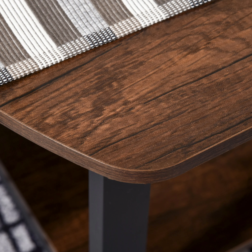 Nancy's Newington Salontafel - Koffietafel - 3 Niveaus - Opbergruimte - Industrieel - Bruin - Bewerkt Hout - Staal - 100 x 60 x 46 cm