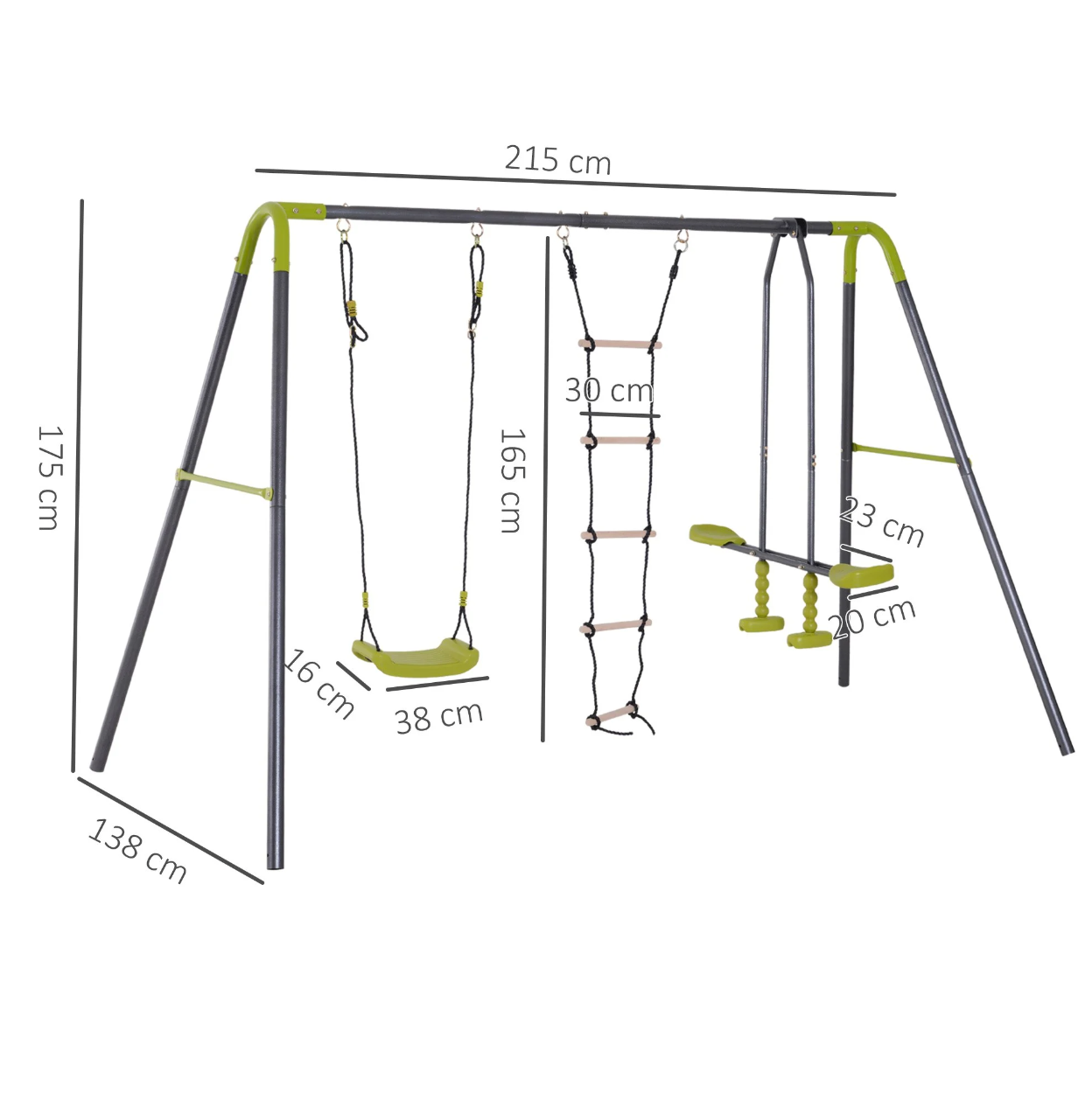 Nancy's Burien Tuinschommel - Kinderschommel - Klimtouwladder - Wip - Vanaf 3 Jaar - Zwart - Groen - 215/295 x 138 x 175 cm
