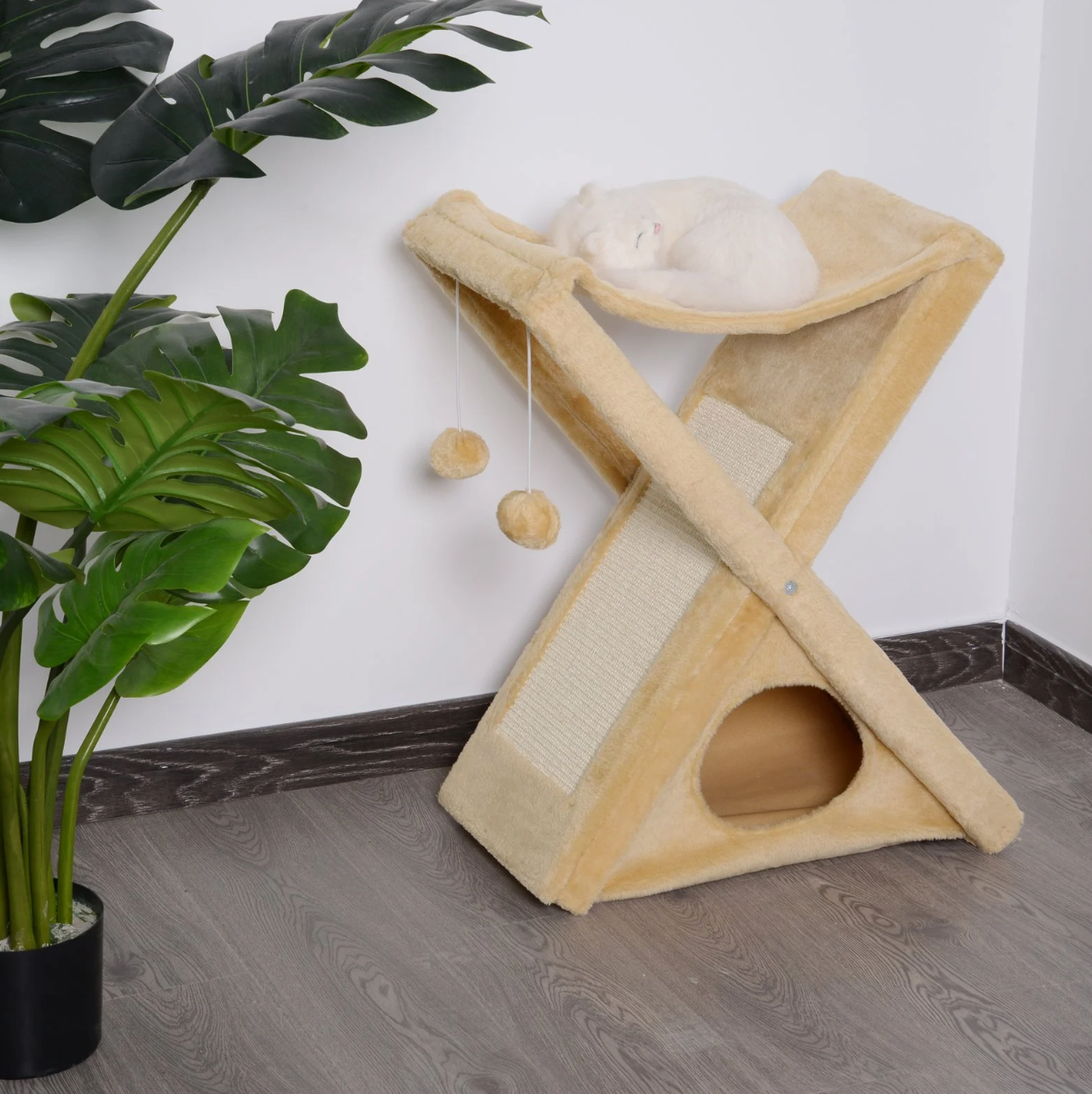 Nancy's Placentia Krabpaal - Kattenboom - Grot - Hangmat - Sisal - Bewerkt Hout - Geel - 50 x 32 x 65 cm