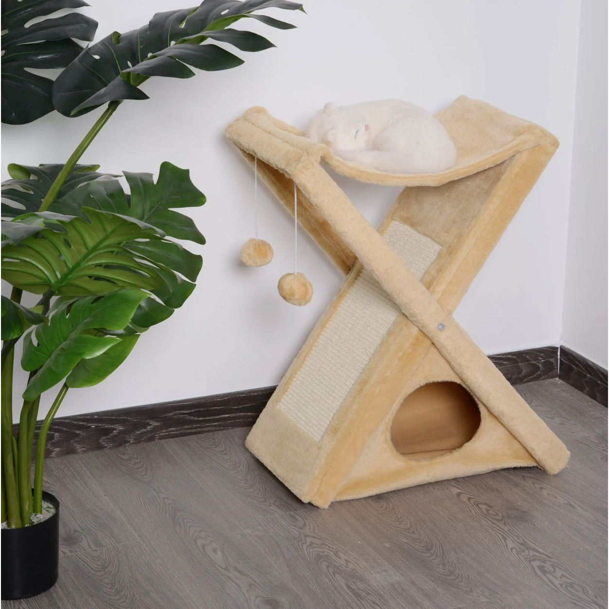 Nancy's Placentia Krabpaal - Kattenboom - Grot - Hangmat - Sisal - Bewerkt Hout - Geel - 50 x 32 x 65 cm