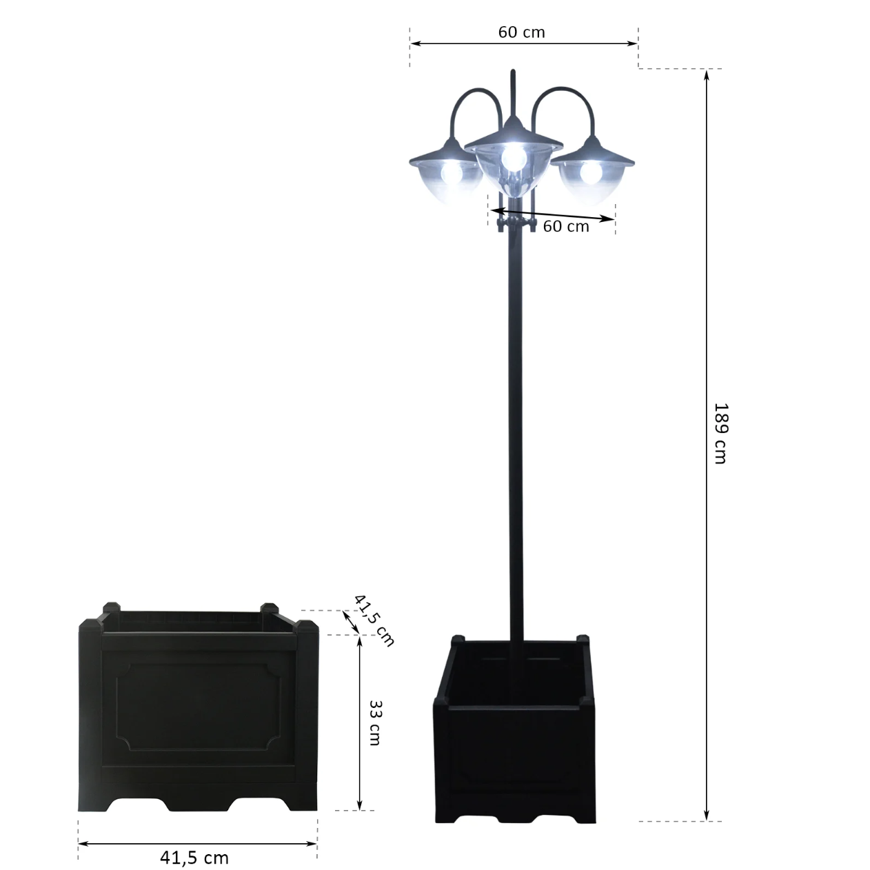 Nancy's Azusa Tuinlamp - Buitenverlichting - Zonne-energie - 3-Kops - Bloempotvoet - Waterdicht - RVS - Zwart