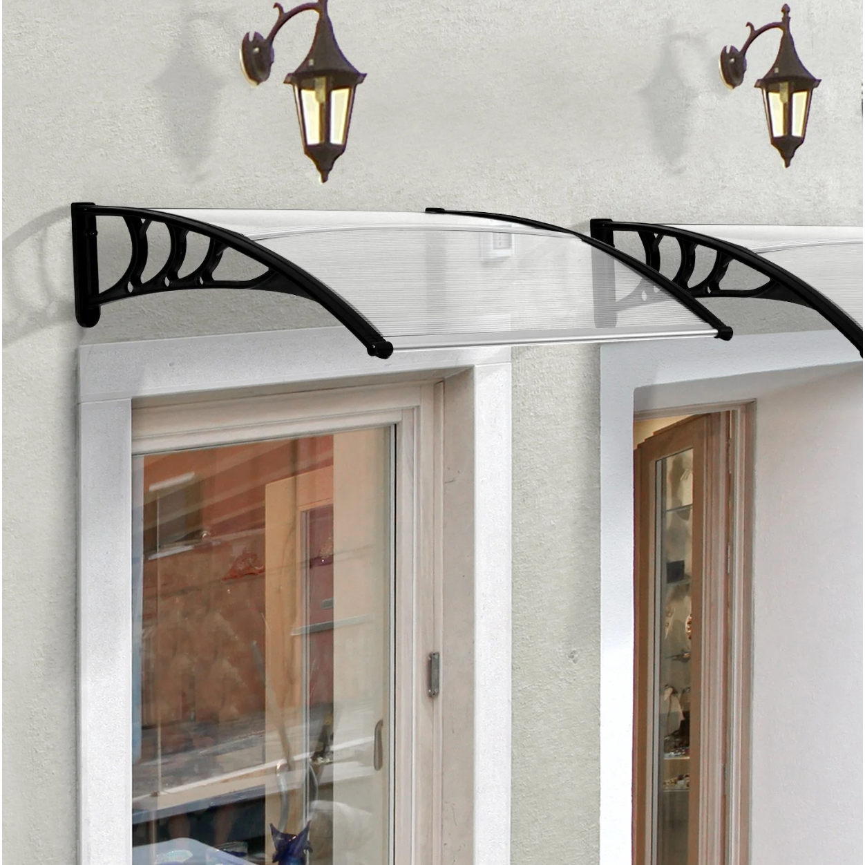 Auvent Nancy's Cypress - Auvent de porte d'entrée - Protection solaire - Abri - Polycarbonate - Blanc - 100 x 80 x 23 cm