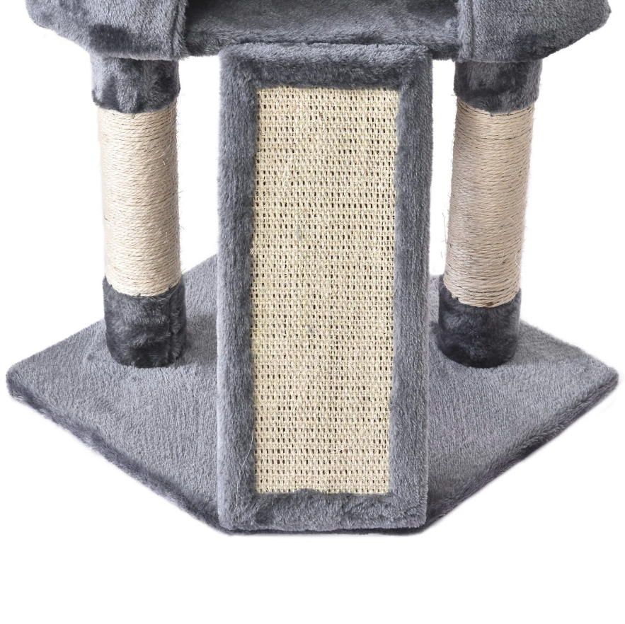 Nancy's Woodhaven Krabpaal - Kattenboom - Kattenhuis - Grot - Grijs - Beige - Bewerkt Hout - Pluche - 40 x 40 x 98 cm