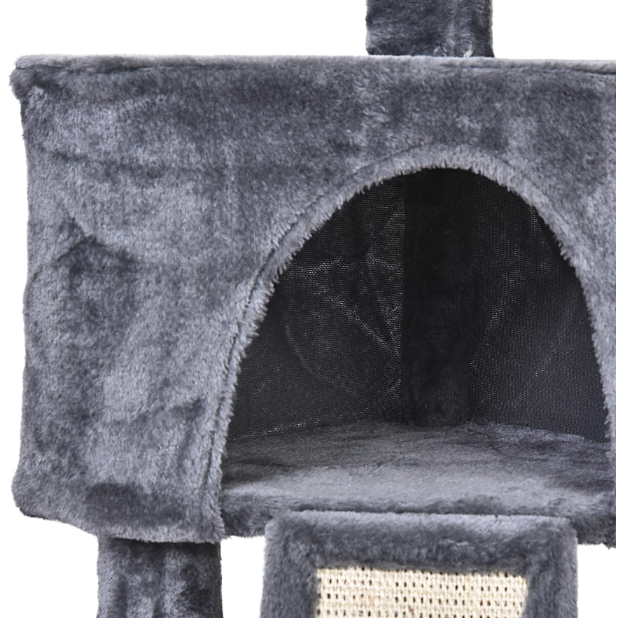 Nancy's Woodhaven Krabpaal - Kattenboom - Kattenhuis - Grot - Grijs - Beige - Bewerkt Hout - Pluche - 40 x 40 x 98 cm