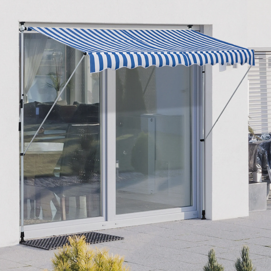 Auvent Nancy's Gatesville - Protection solaire - Bras articulé - Manivelle - Aluminium - Bleu - Blanc - 300 cm de large