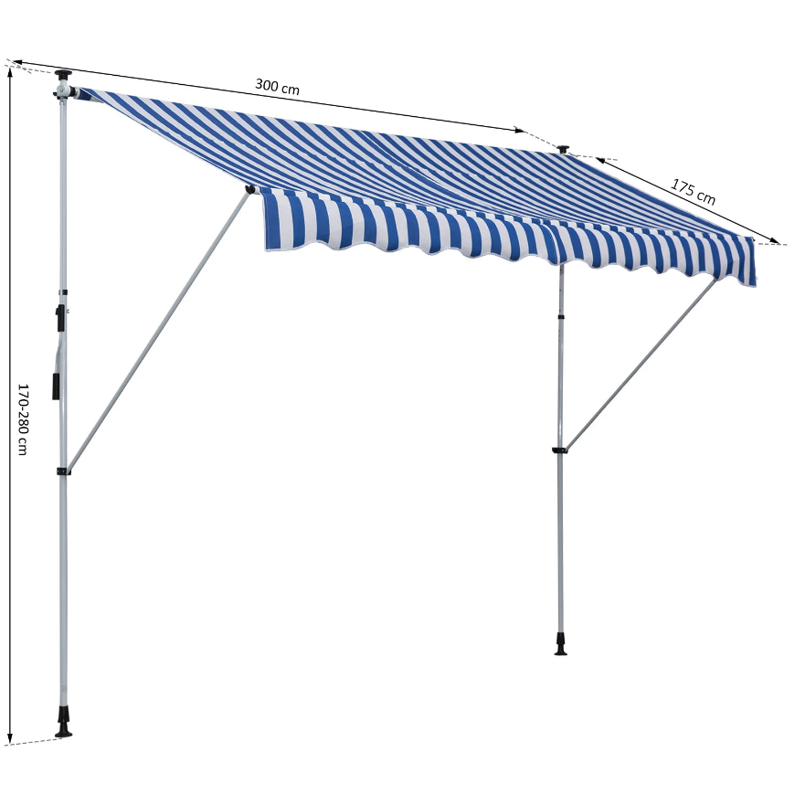 Nancy's Gatesville Luifel - Zonwering - Knikarm - Handslinger - Aluminium - Blauw/Groen - Wit - 300 cm breed