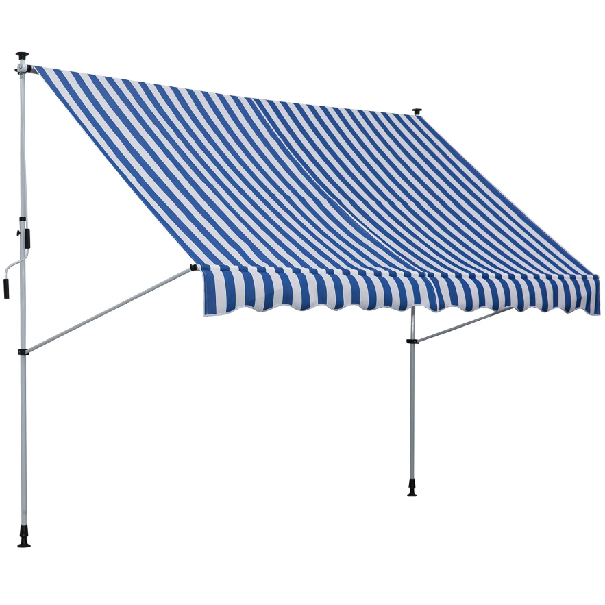 Auvent Nancy's Gatesville - Protection solaire - Bras articulé - Manivelle - Aluminium - Bleu - Blanc - 300 cm de large