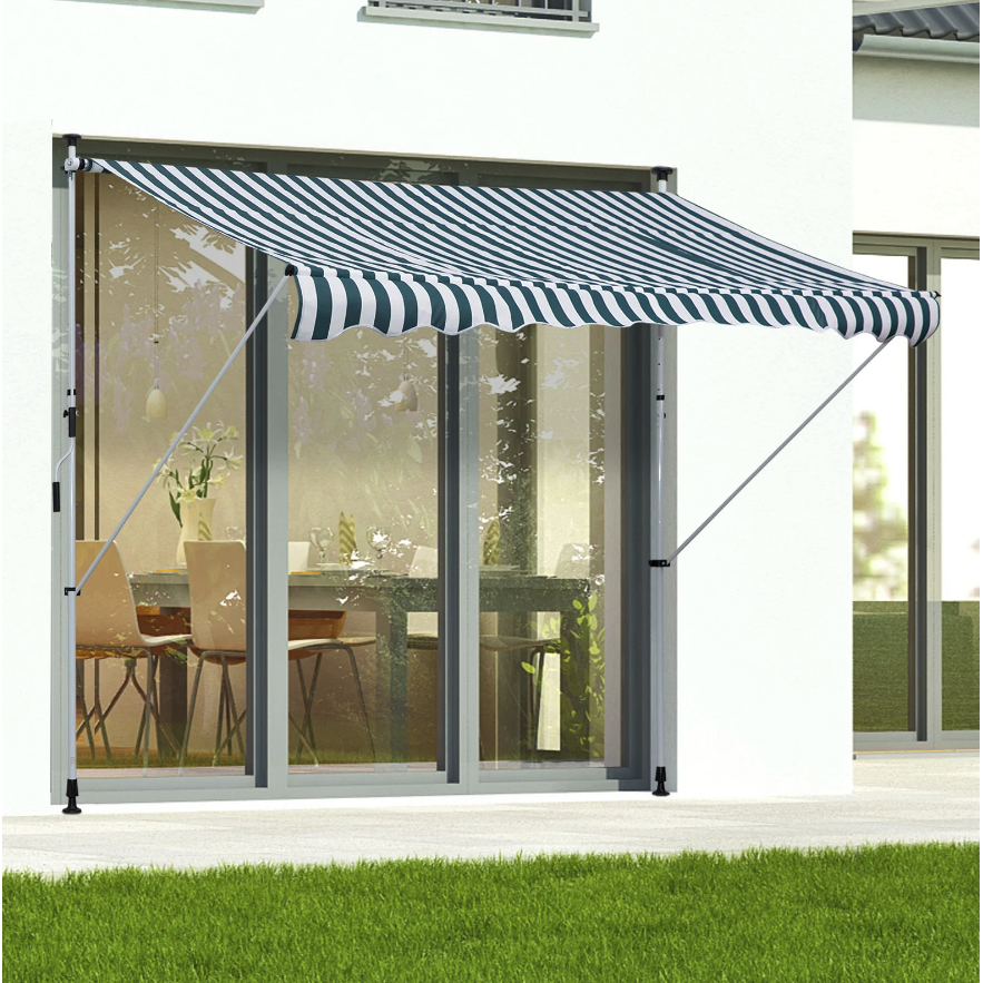 Nancy's Gatesville Luifel - Zonwering - Knikarm - Handslinger - Aluminium - Blauw/Groen - Wit - 3 x 1.5 m