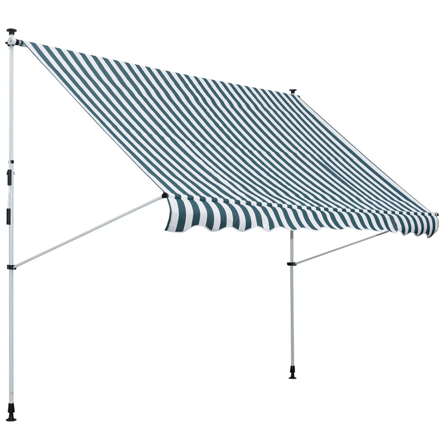 Nancy's Gatesville Luifel - Zonwering - Knikarm - Handslinger - Aluminium - Blauw/Groen - Wit - 3 x 1.5 m