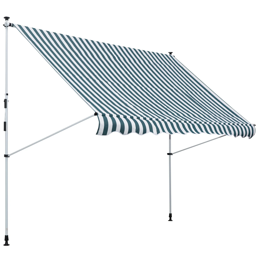 Nancy's Gatesville Luifel - Zonwering - Knikarm - Handslinger - Aluminium - Blauw/Groen - Wit - 300 cm breed