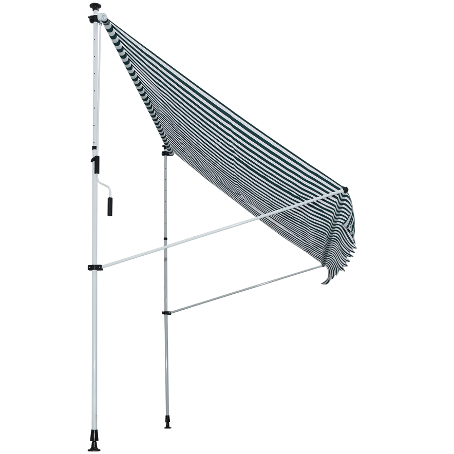 Nancy's Gatesville Luifel - Zonwering - Knikarm - Handslinger - Aluminium - Blauw/Groen - Wit - 3 x 1.5 m