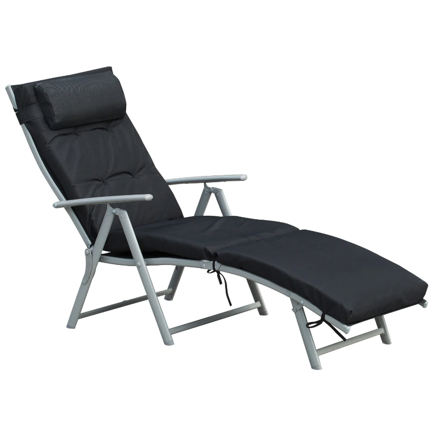 Nancy's St. Peter Lounger - Beach Chair - Adjustable - 7 Steps - Foldable - Metal - Black - 137 x 63.5 x 100.5 cm