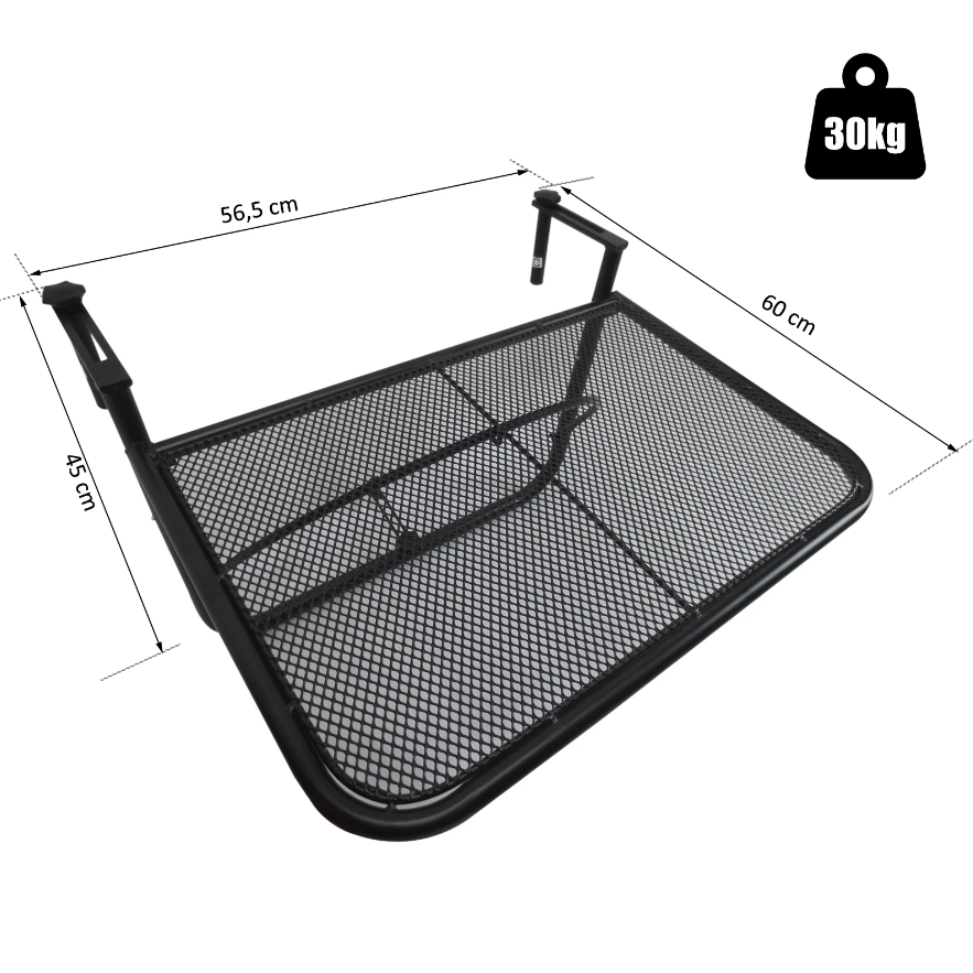 Nancy's Larkspur Balkontafel - Hangende Tafel - In Hoogte Verstelbaar - Terras - Metaal - Zwart - 60 x 56.5 x 45 cm