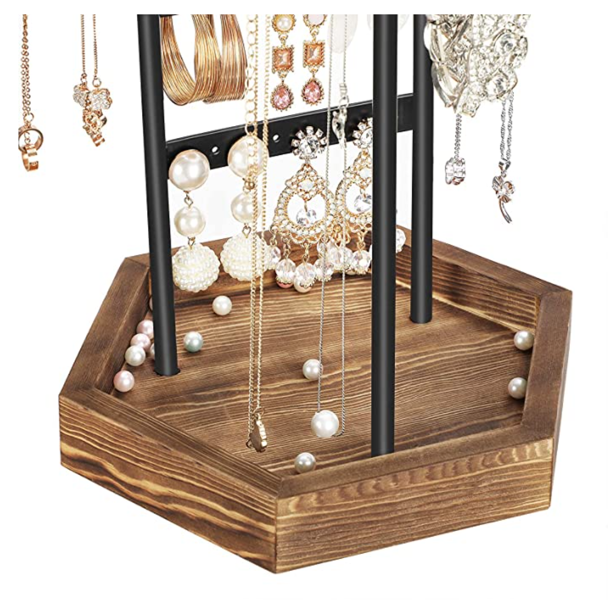 Nancy's Foxey Sieraden Display - Sieradenhouder - Sieradenboom - Kettingen - Armbanden - Bruin - Zwart - Hout - Ijzer - 20,5 x 18 x 36 cm