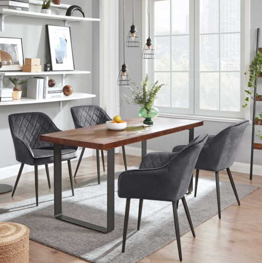 Nancy's Harlem Dining room chair - Armchair - Upholstered - Armrests - Metal - Velvet - Gray - 62.5 x 60 x 85 cm