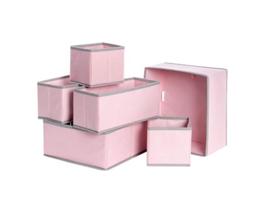 Boîtes de rangement Nancy's Hammond - Ensemble de 6 - Organisateurs - Pliable - Tissu - Sous-vêtements - Gris/Rose - Différentes dimensions