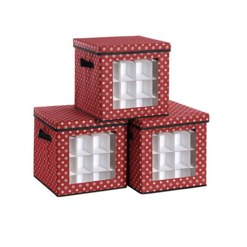 Nancy's Hamon Opbergdozen - Kerstballen - Set Van 3 - Opvouwbaar - 64 Vakjes Per Doos - Rood - 30,5 x 30,5 x 30,5 cm