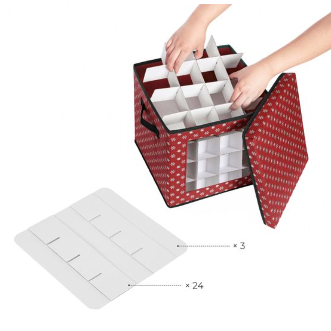 Nancy's Hamon Opbergdozen - Kerstballen - Set Van 3 - Opvouwbaar - 64 Vakjes Per Doos - Rood - 30,5 x 30,5 x 30,5 cm