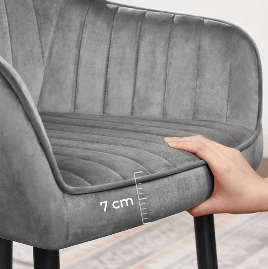 Nancy's Halfway Eetkamerstoelen - Fauteuil - Set Van 2 - Grijs / Zwart - Fluweel / Staal