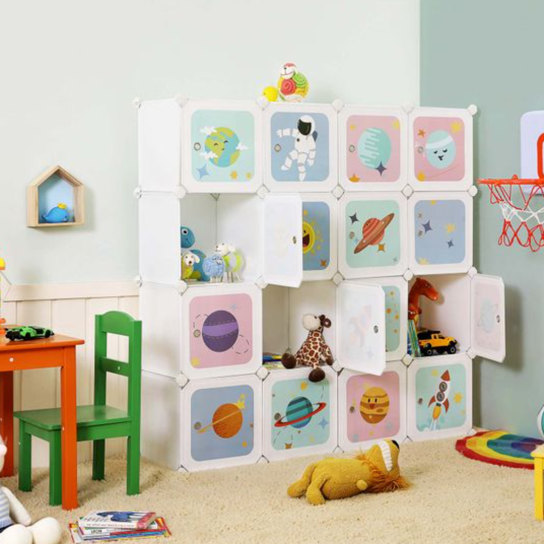 Boîtes de rangement Nancy's Hallam - Meuble de rangement - Chambre d'enfant - 16 cubes - Plastique - Multicolore