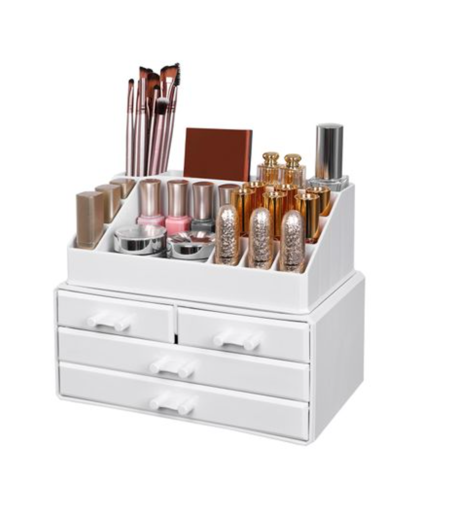 Nancy's Cutler Make-Up Organizer - Make-Up Opslag - 4 Lades - Open Vakken - Wit - Acryl - 24 x 13.5 x 18.5 cm