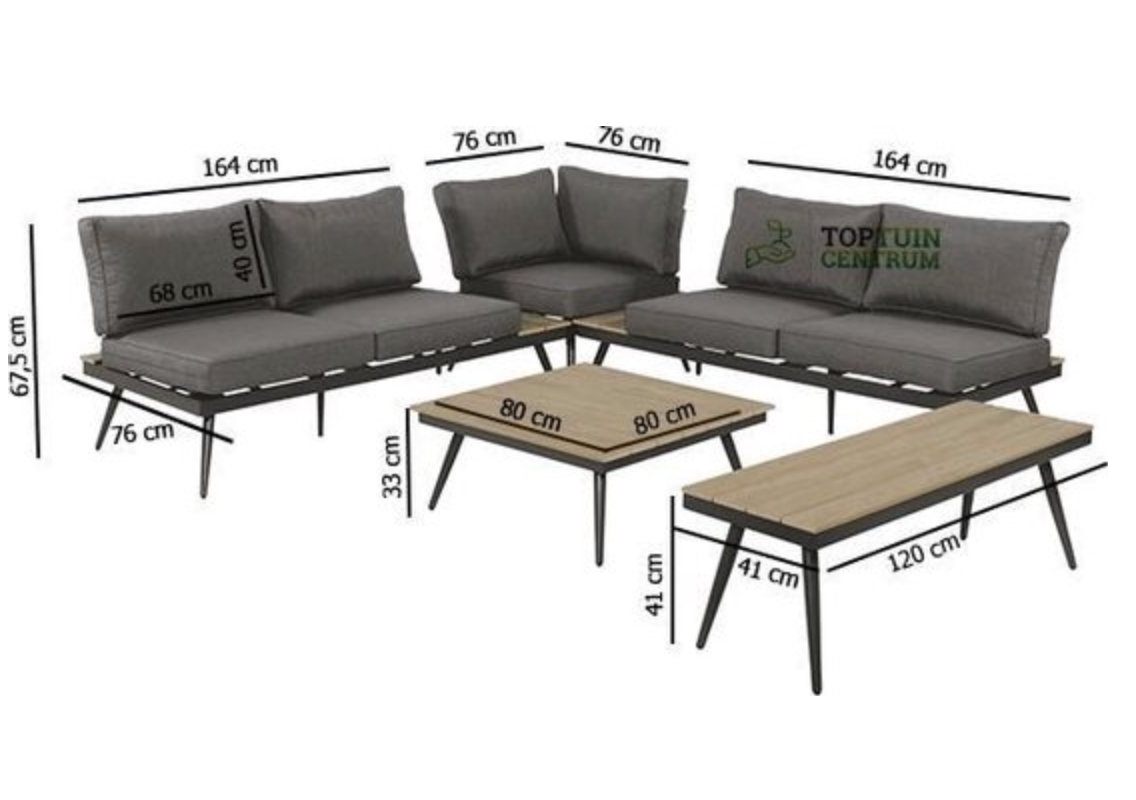 Nancy's Rosoy Loungeset - Aluminium Frame - Grijs