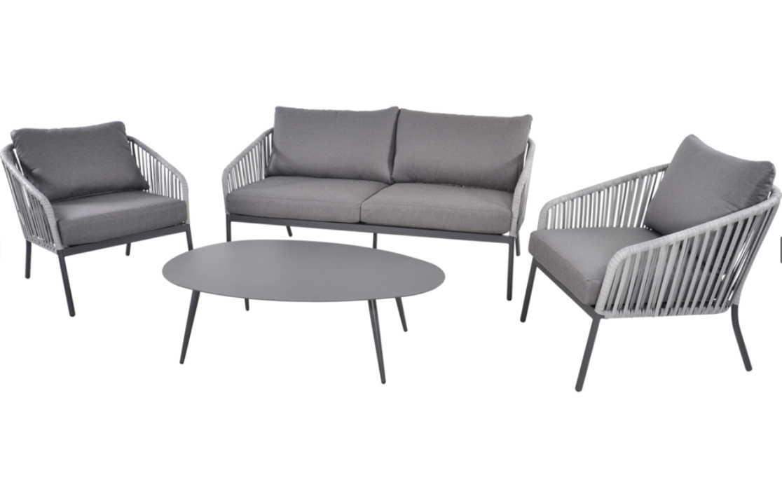 Nancy's Mach Loungeset - Riet en Aluminium Frame - Grijs