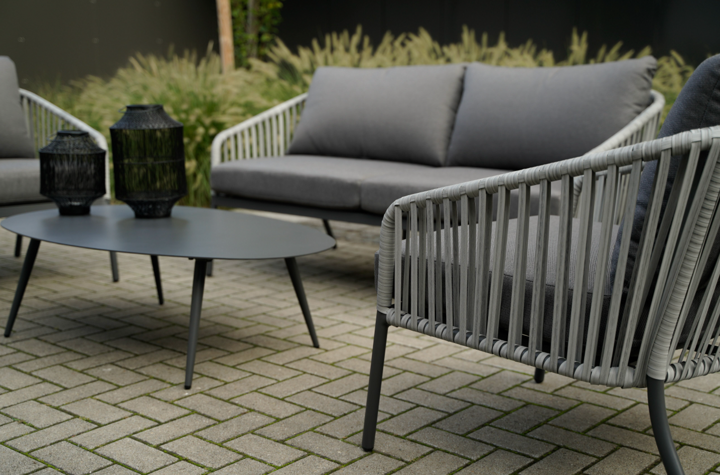Nancy's Mach Loungeset - Riet en Aluminium Frame - Grijs