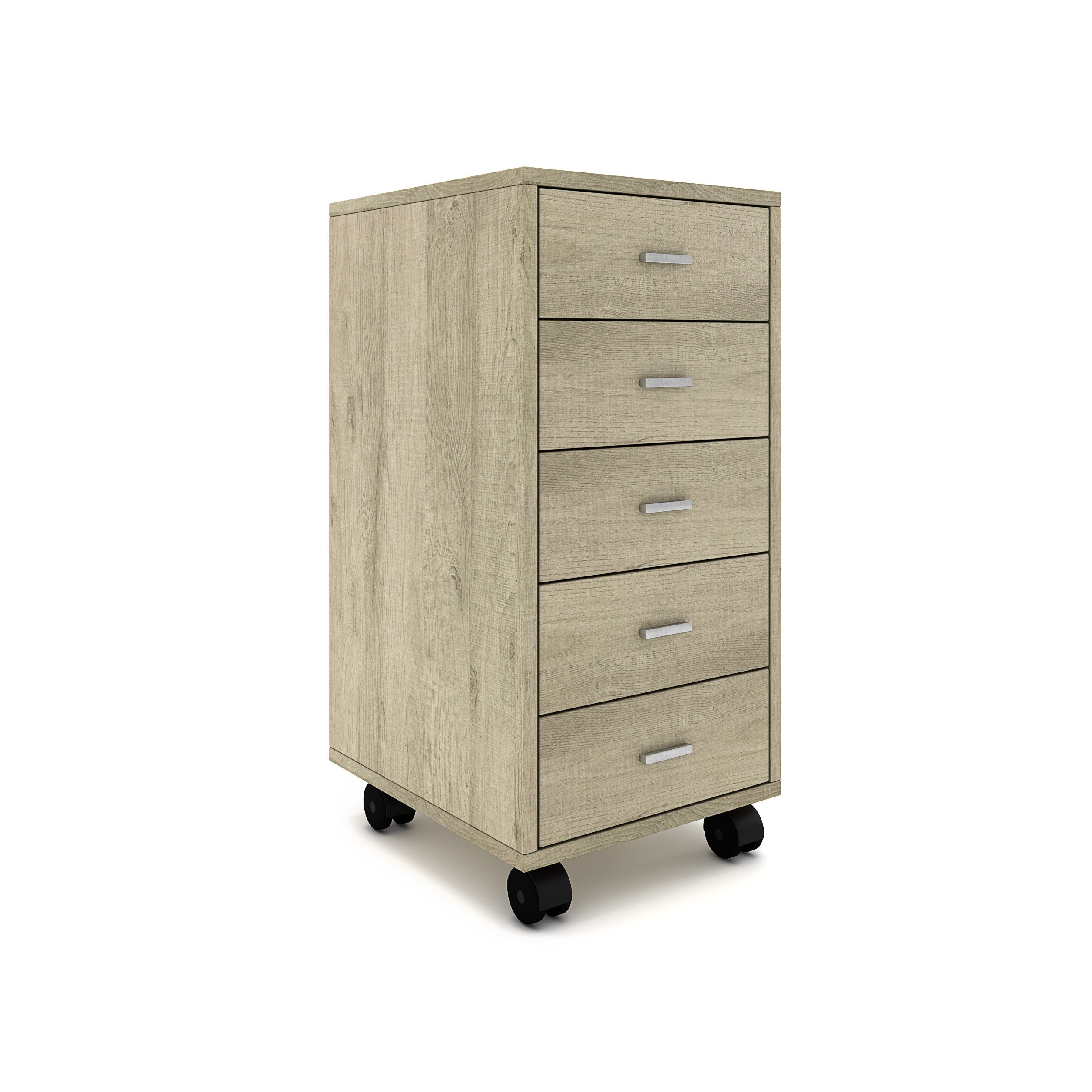 Caisson à tiroirs Nancy's Manteo - Classeur - Meuble de rangement - Sur roulettes - 5 tiroirs - Espace de rangement - Blanc - Marron - 33 x 38 x 63 cm