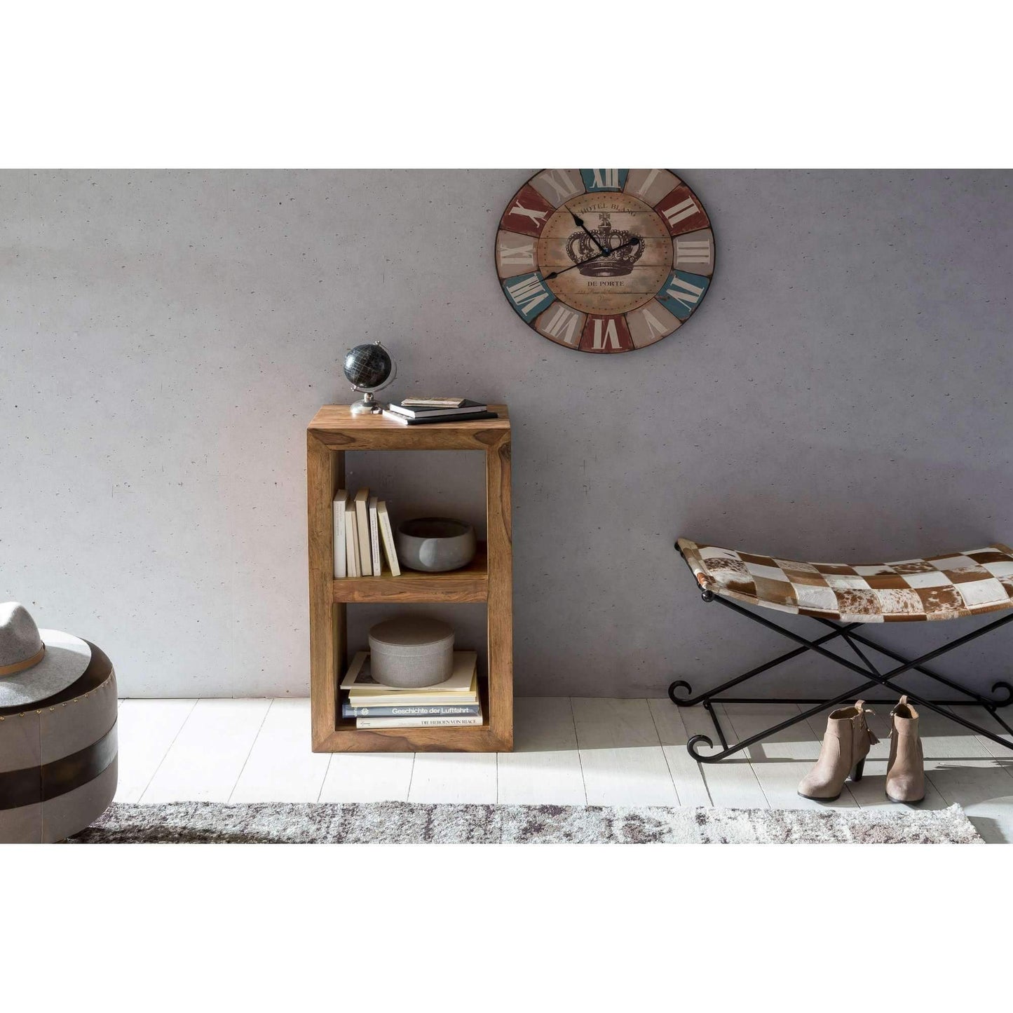 Nancy's Bridgeport Wandkast - Boekenkast - Vakkenkast - Massief Sheeshamhout - ± 50 x 35 x 90 cm