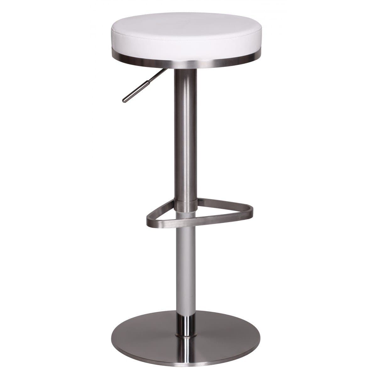 Tabouret de bar de luxe Nancy's River Mountain - Tabouret de cuisine - Hauteur réglable - Blanc / Argent - Simili cuir / Acier - Ø 36 x