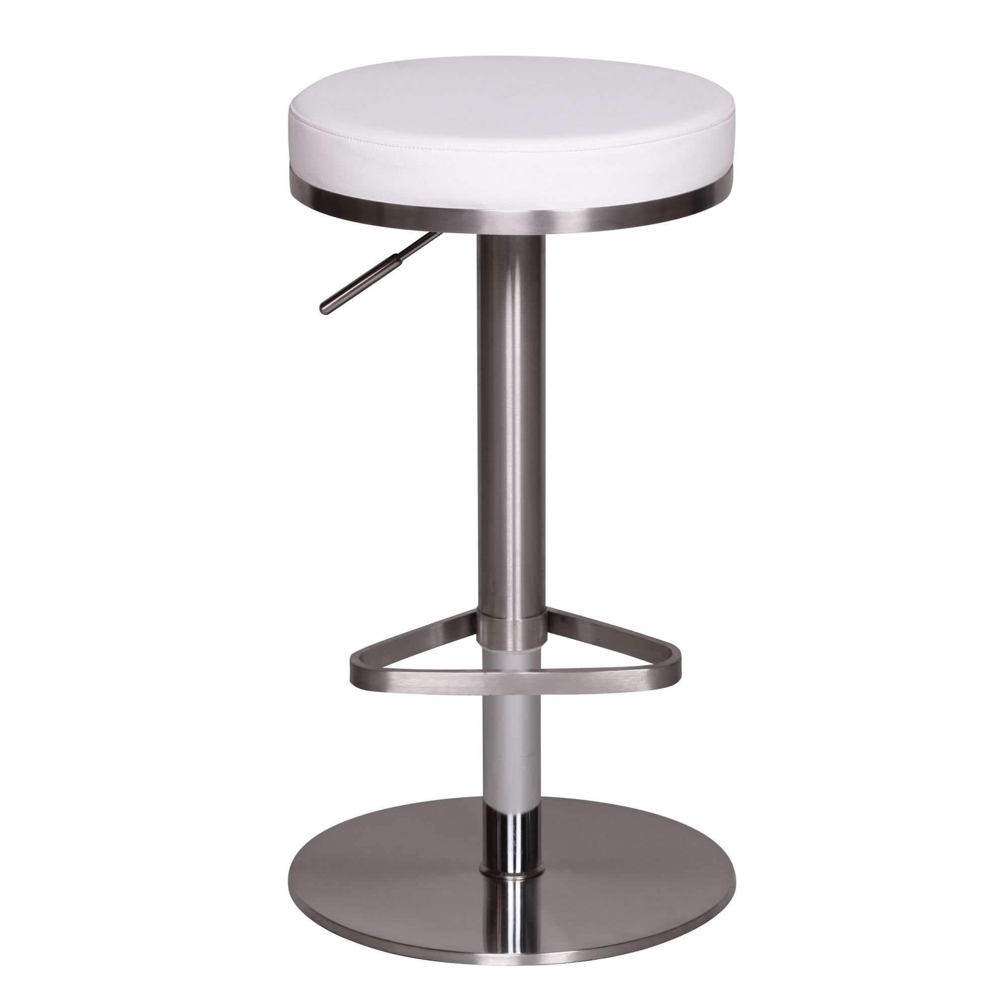 Tabouret de bar de luxe Nancy's River Mountain - Tabouret de cuisine - Hauteur réglable - Blanc / Argent - Simili cuir / Acier - Ø 36 x