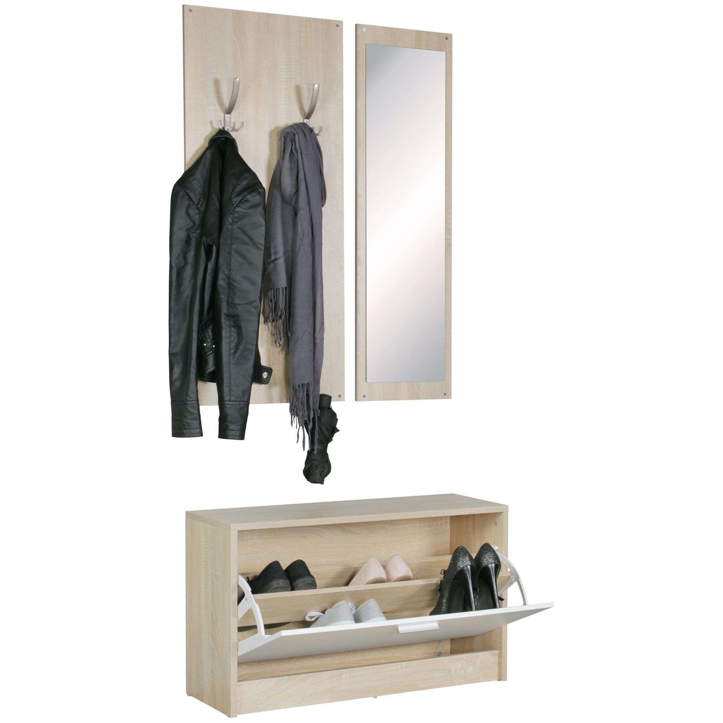 Nancy's Oskar Wandgarderobe - Wandkapstok - Schoenenkast - Spiegel - Sonoma / Wit