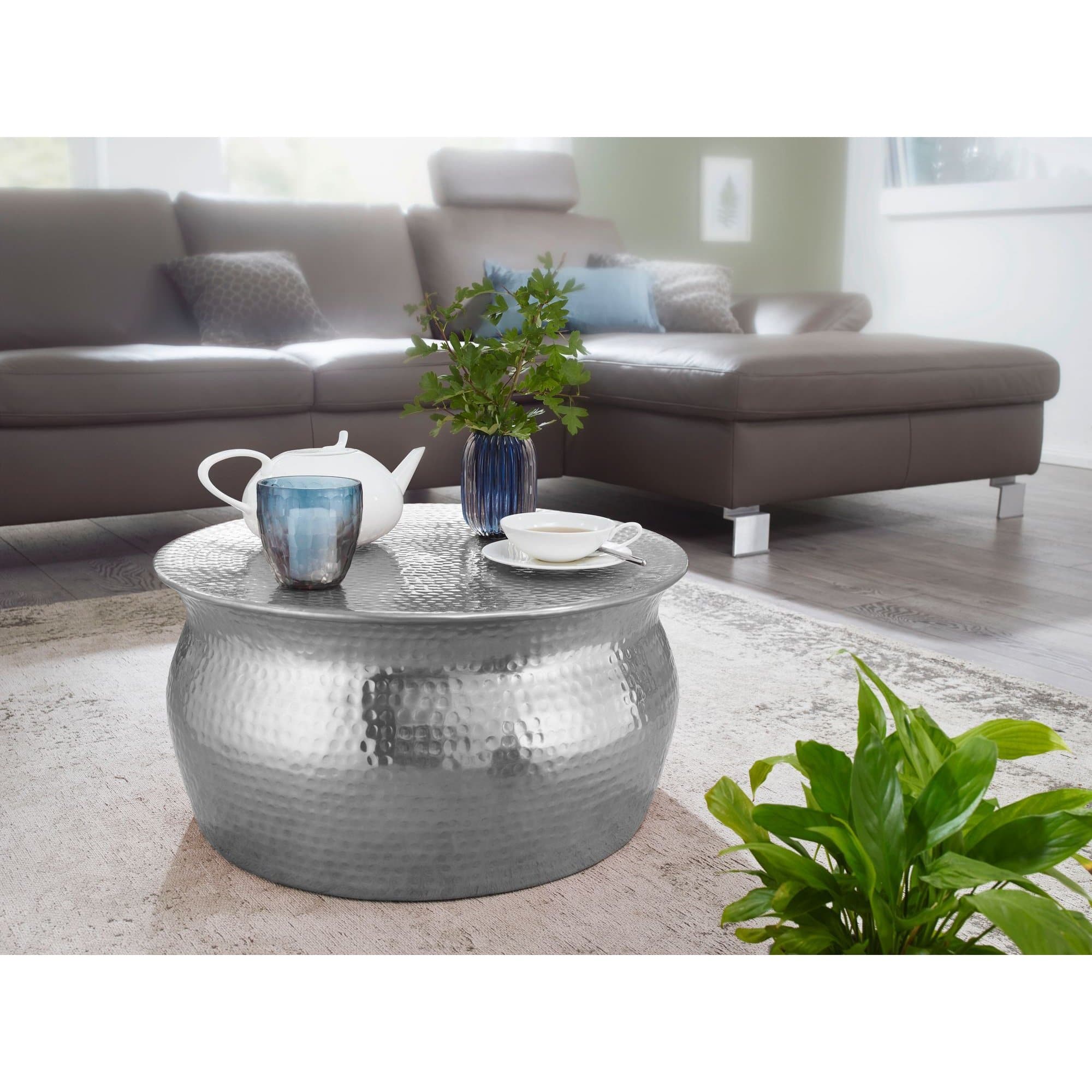 Table basse Yvan de Nancy - Table basse - Table d'appoint - Argent - Aluminium - ± Ø 60 x 30 cm