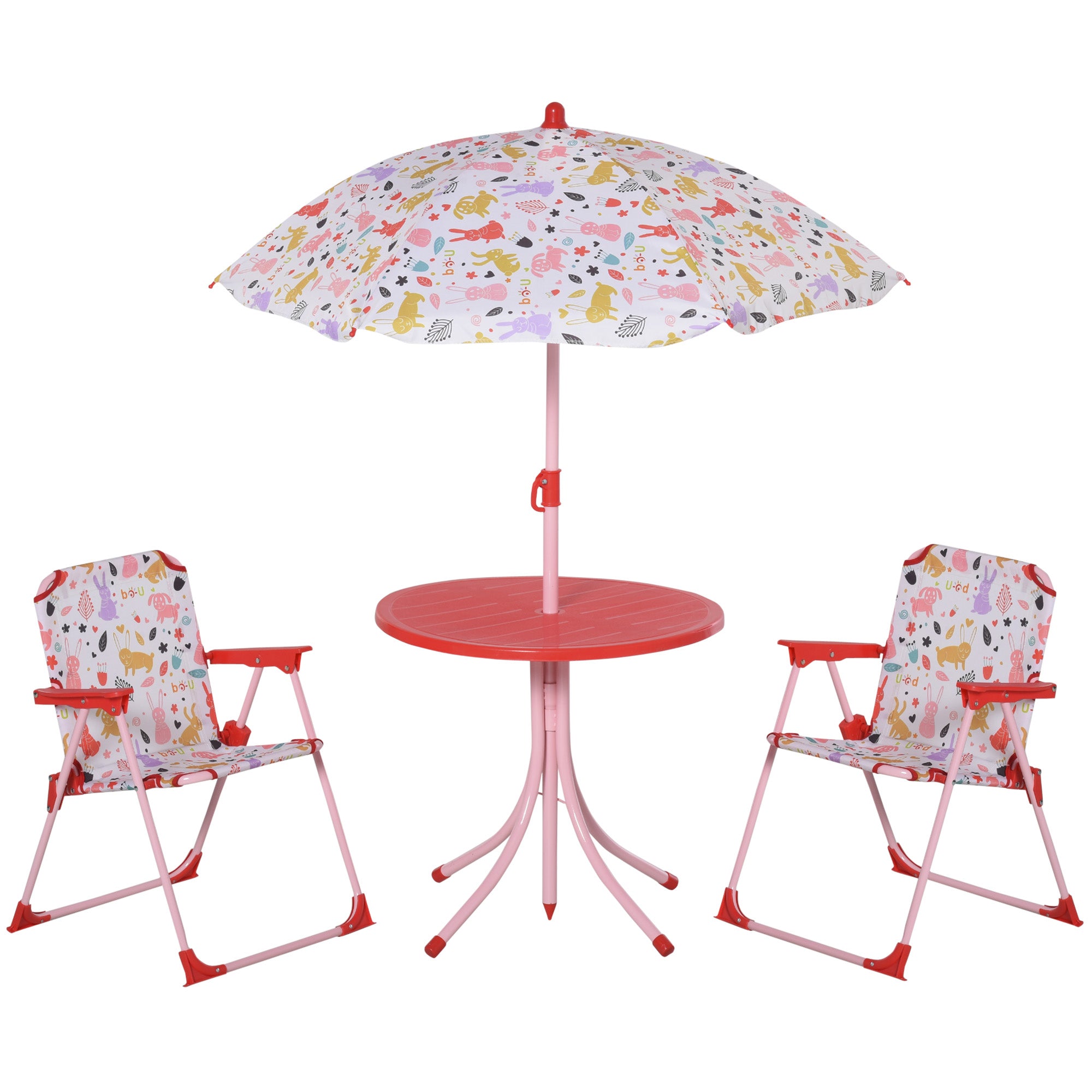 Nancy's Shoshoni Kinderzitgroep - Tuintafel - Klapstoelen - Met Parasol - Metaal - Rood