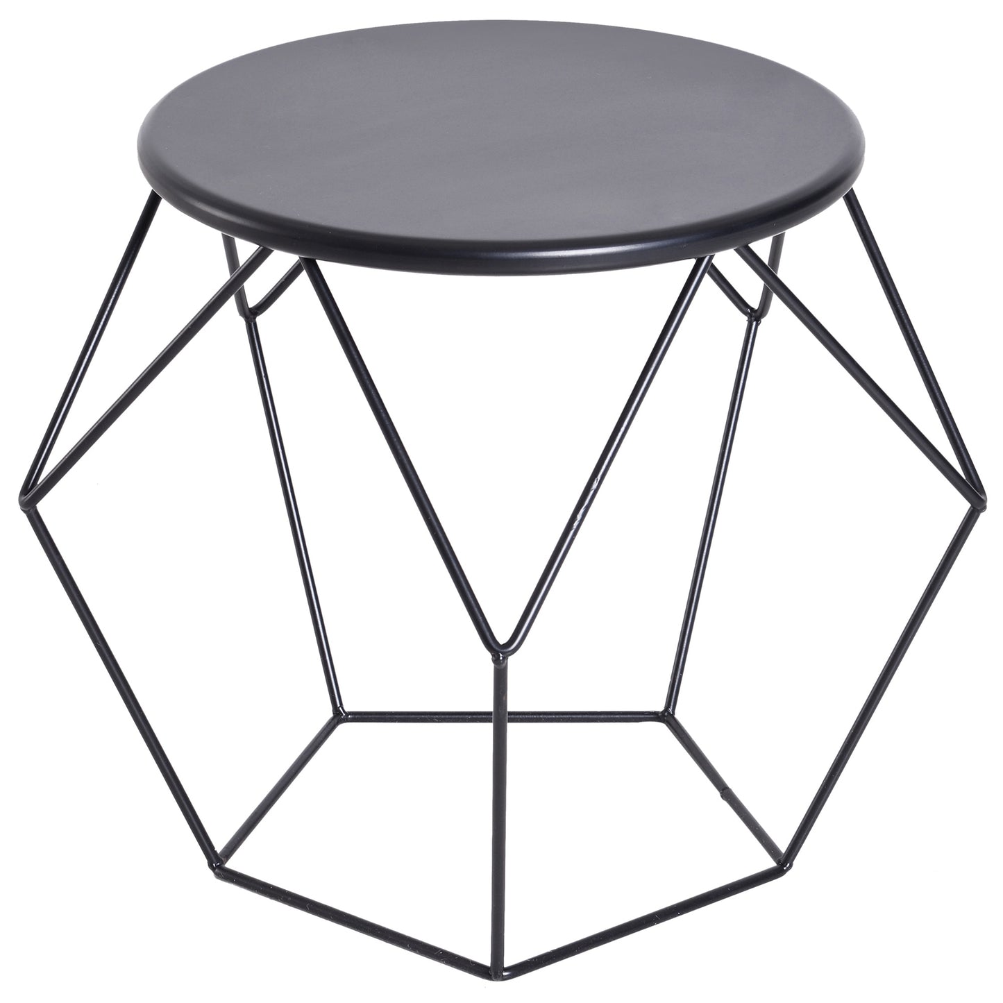 Nancy's Bismarck Salontafel - Bijzettafel - Nachtkastje - Rond Tafelblad - Diamant - 54 x 54 x 44 cm - Metaal - Mand - Opbergruimte - Zwart