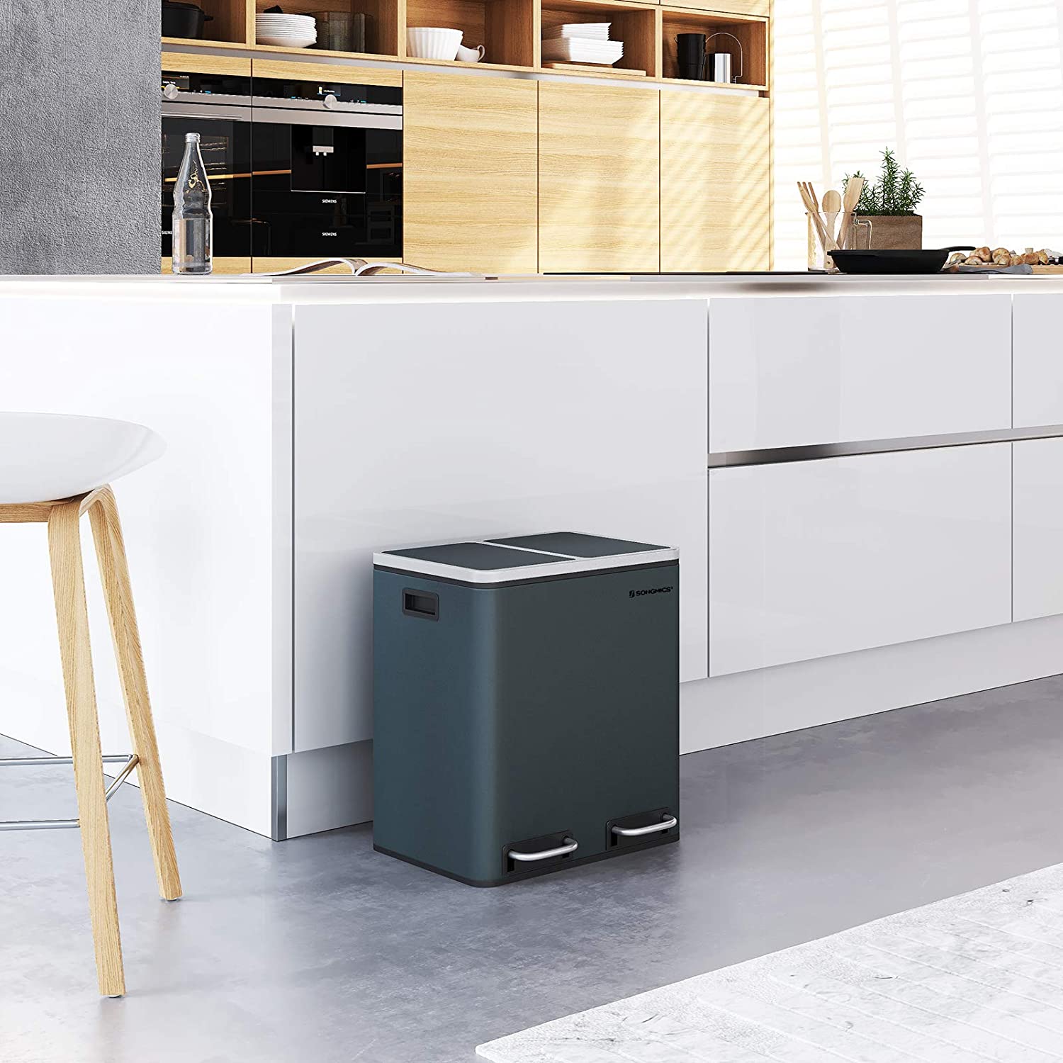 Poubelle Nancy's Ala - Tri des déchets - Poubelle à pédale - Poubelle - Gris fumée - 30 Litres