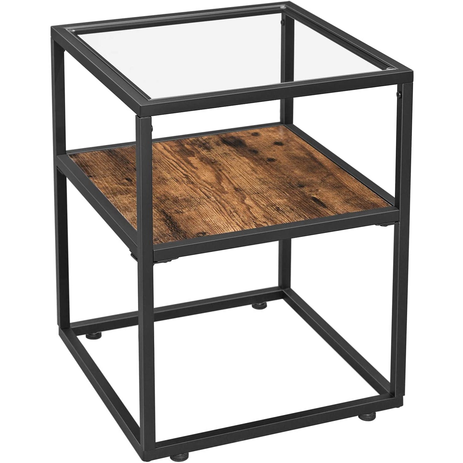 Nancy's Clifford Bijzettafel Met Glasplaat - Nachtkast - Nachtkastjes - Industrieel - 43 x 43 x 54 cm