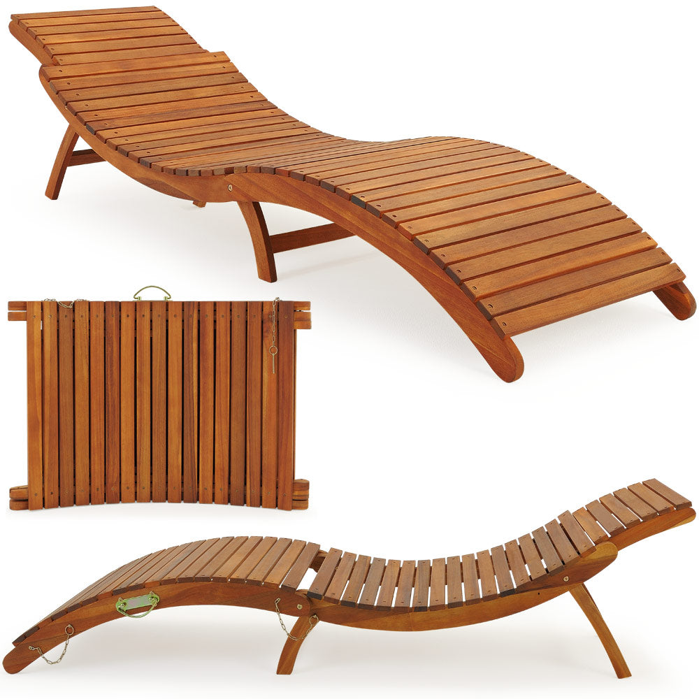 Chaise longue pliable Nancy's Pembroke - Banc balançoire - Mobilier de jardin - Bois dur d'acacia - 190 x 60 x 51 cm