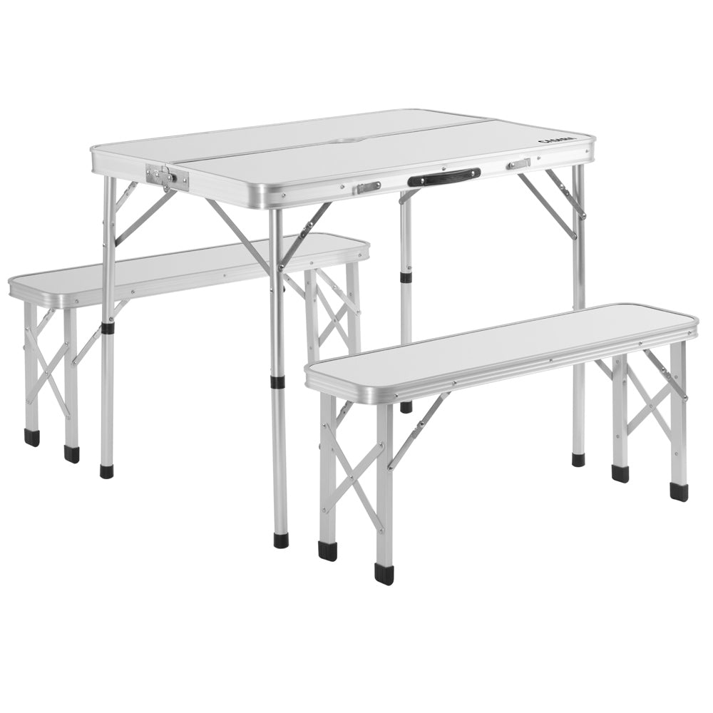 Nancy's Meridianville Campingzitgroep - Tuintafel - Eettafel - Tuinbanken - Opvouwbaar - Opklapbaar - Aluminium - MDF