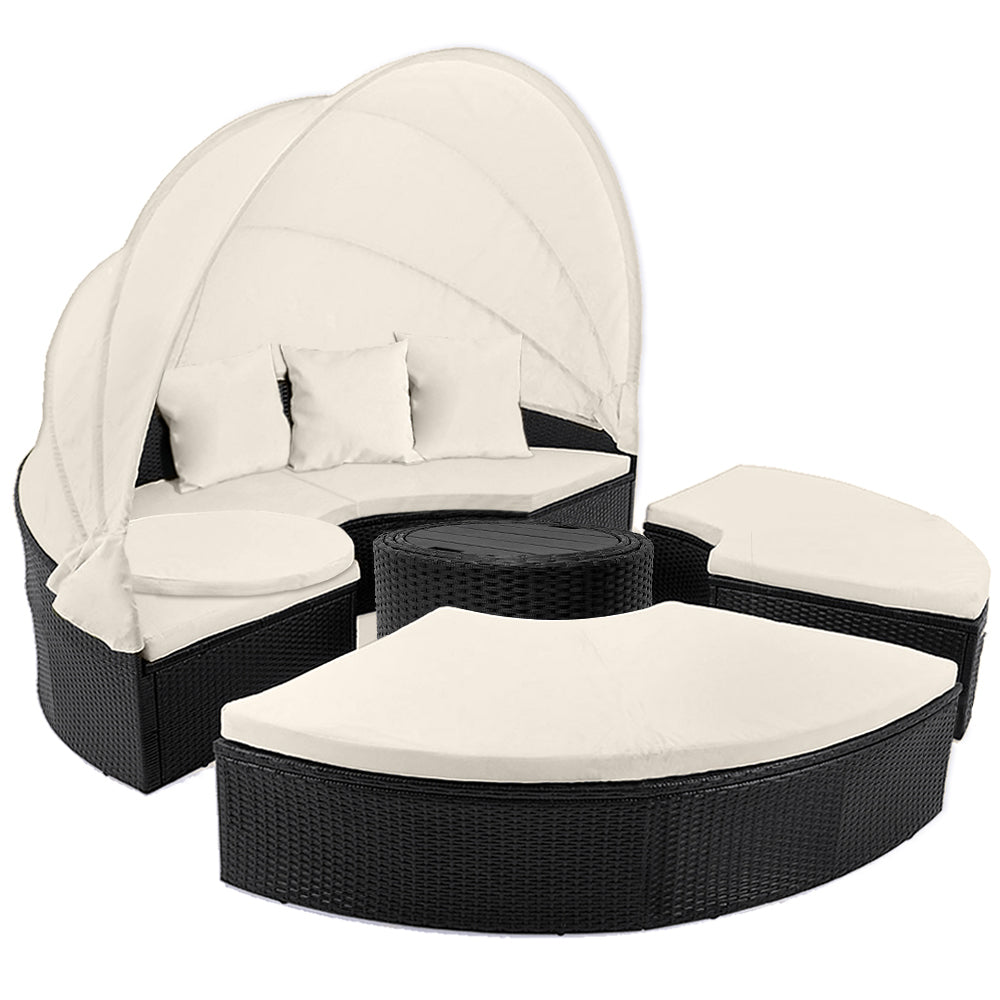 Nancy's Juncos Zonne-eiland - Loungeset - Met Zonnekap - Tuin - Terras - Tuinmeubel - Polyrotan - Ø 185 cm